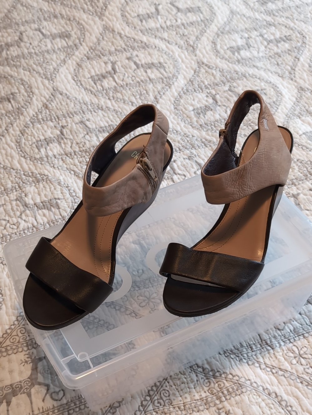Camper Two-Tone Brown and Taupe Slingback Heeled Sandals